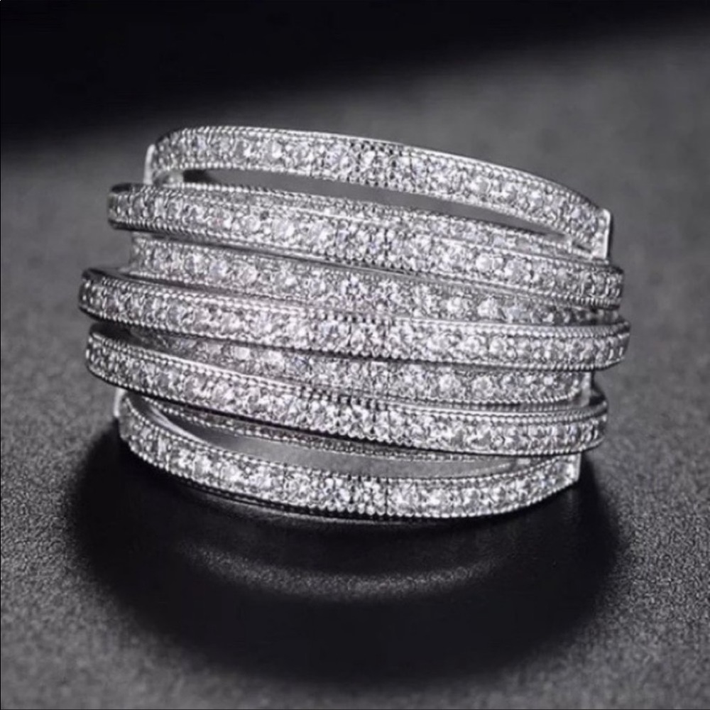 6.4 CT DIAMOND STERLING SILVER MULTI LAYER RING - Picture 5 of 8
